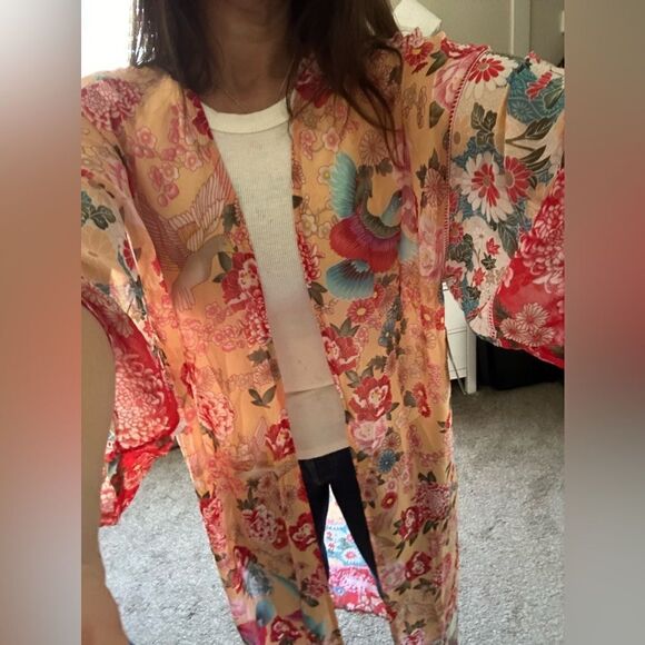 Bohemian Sheer Floral Kimono Robe - Picture 6 of 8